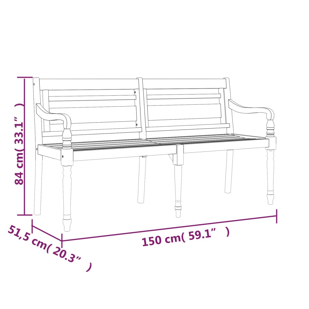 Batavia-Bank mit Königsblauem Kissen 150 cm Massivholz Teak