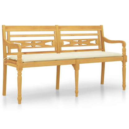 Batavia-Bank mit Creme Kissen 150 cm Massivholz Teak