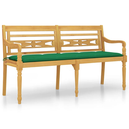 Batavia-Bank mit Grünem Kissen 150 cm Massivholz Teak