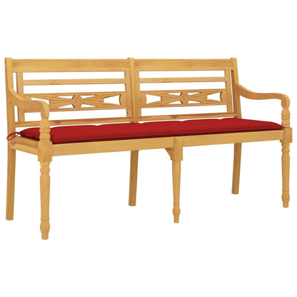 Batavia-Bank mit Rotem Kissen 150 cm Massivholz Teak