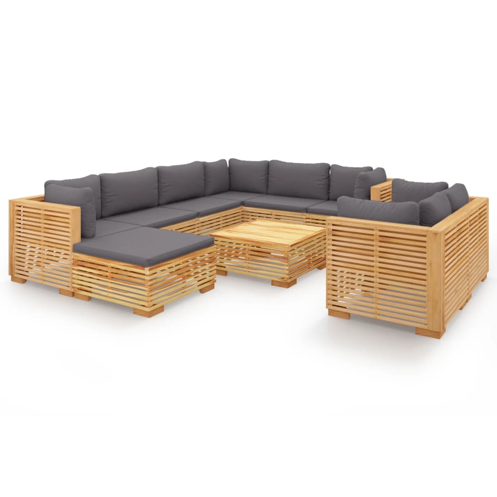 10-tlg. Garten-Lounge-Set mit Kissen Massivholz Teak