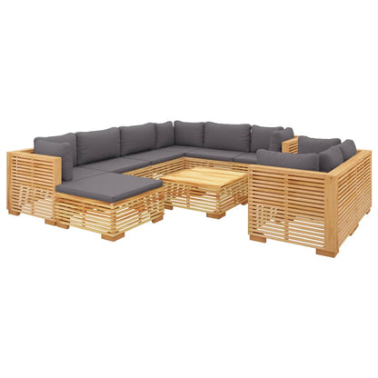 10-tlg. Garten-Lounge-Set mit Kissen Massivholz Teak