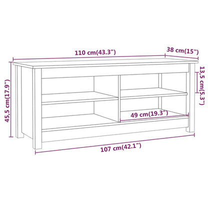 Schuhbank Weiß 110x38x45,5 cm Massivholz Kiefer