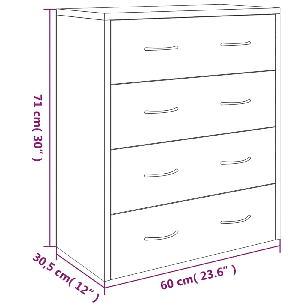 Kommode mit 4 Schubladen 60x30,5x71 cm Grau Sonoma