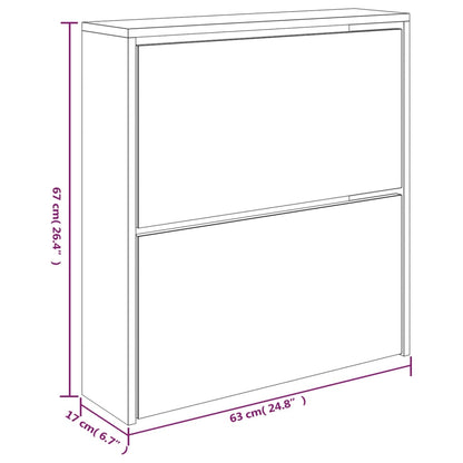 Schuhschrank mit Spiegel 2 Fächer Hochglanz-Weiß 63x17x67 cm