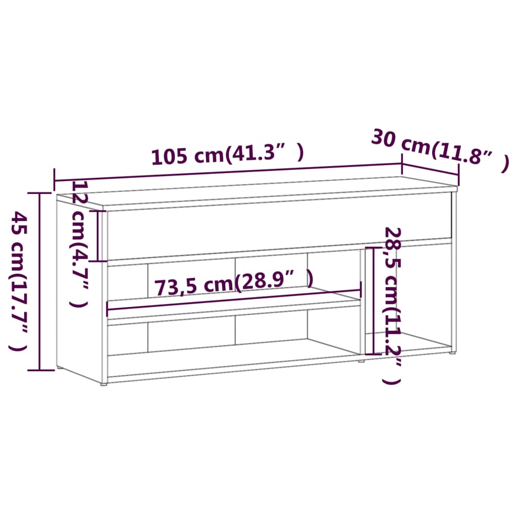 Schuhbank Grau Sonoma 105x30x45 cm Holzwerkstoff