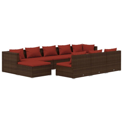 10-tlg. Garten-Lounge-Set mit Kissen Braun Poly Rattan