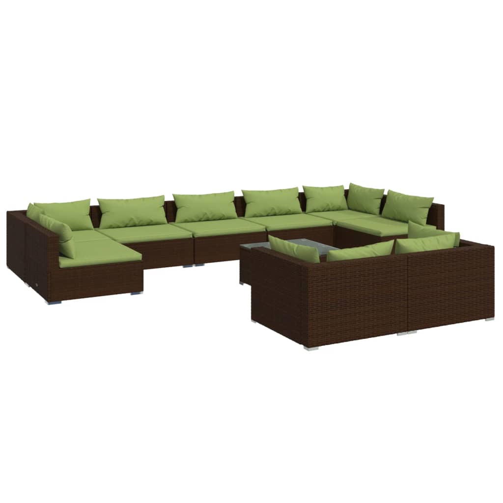 10-tlg. Garten-Lounge-Set mit Kissen Braun Poly Rattan