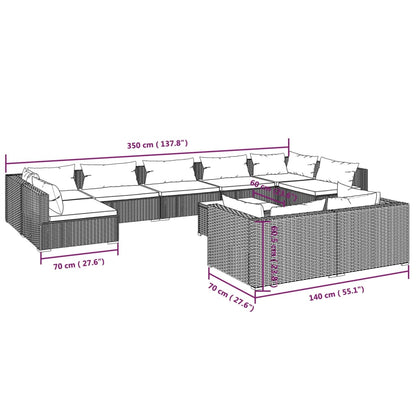 10-tlg. Garten-Lounge-Set mit Kissen Braun Poly Rattan