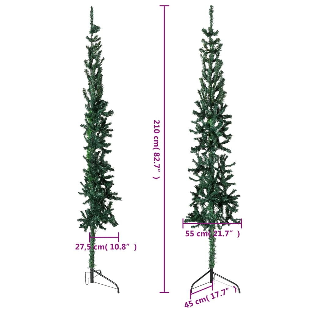 Künstlicher Halb-Weihnachtsbaum mit Ständer Schlank Grün 210 cm