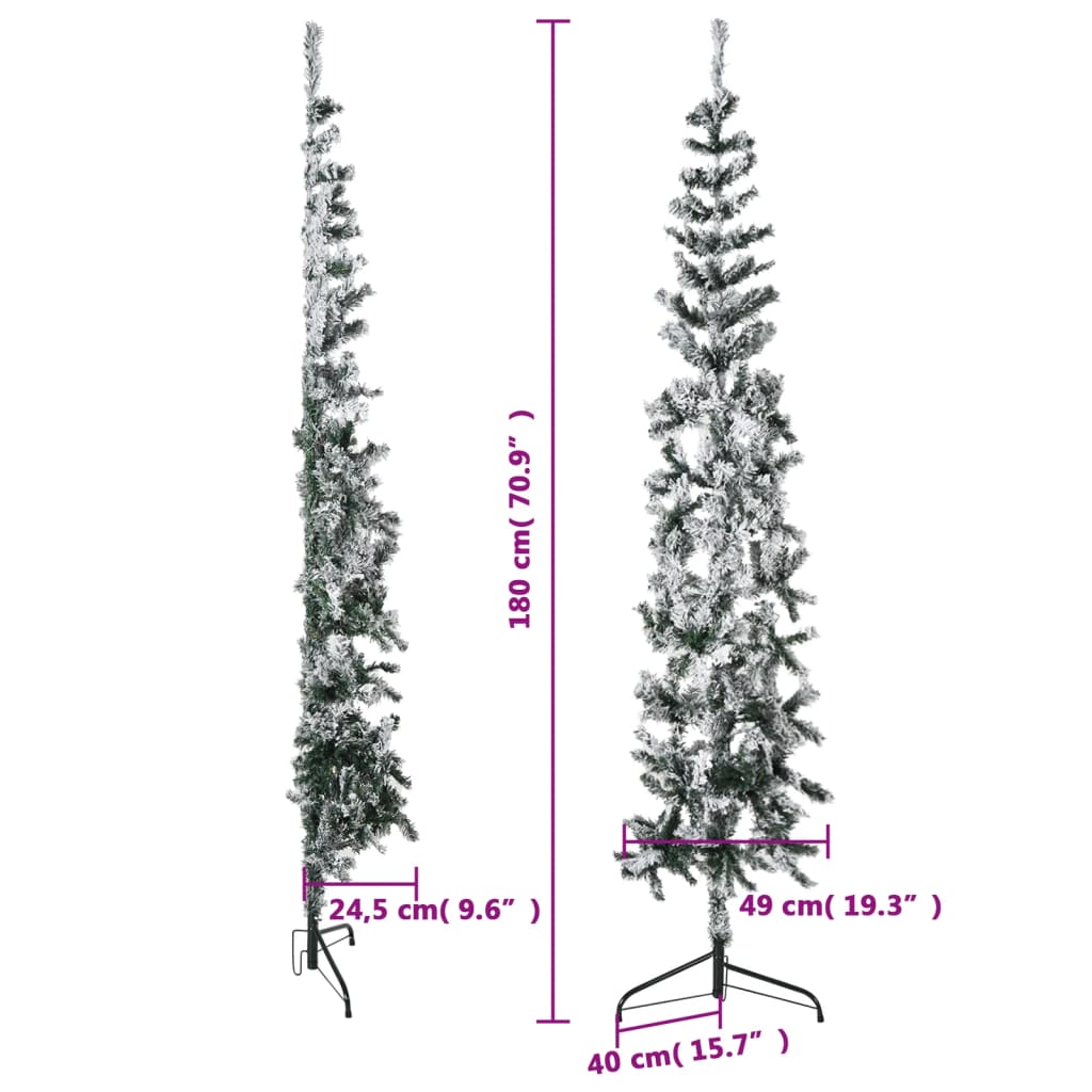 Künstlicher Halb-Weihnachtsbaum mit Schnee Schlank 180 cm