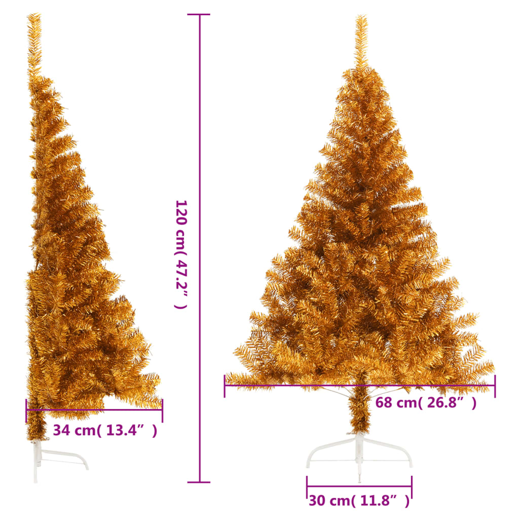 Künstlicher Halb-Weihnachtsbaum mit Ständer Gold 120 cm PET