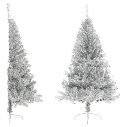 Künstlicher Halb-Weihnachtsbaum mit Ständer Silber 150 cm PET