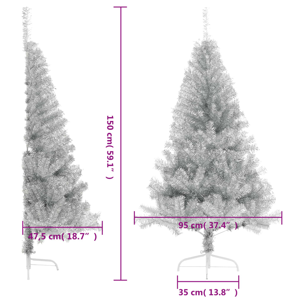 Künstlicher Halb-Weihnachtsbaum mit Ständer Silber 150 cm PET