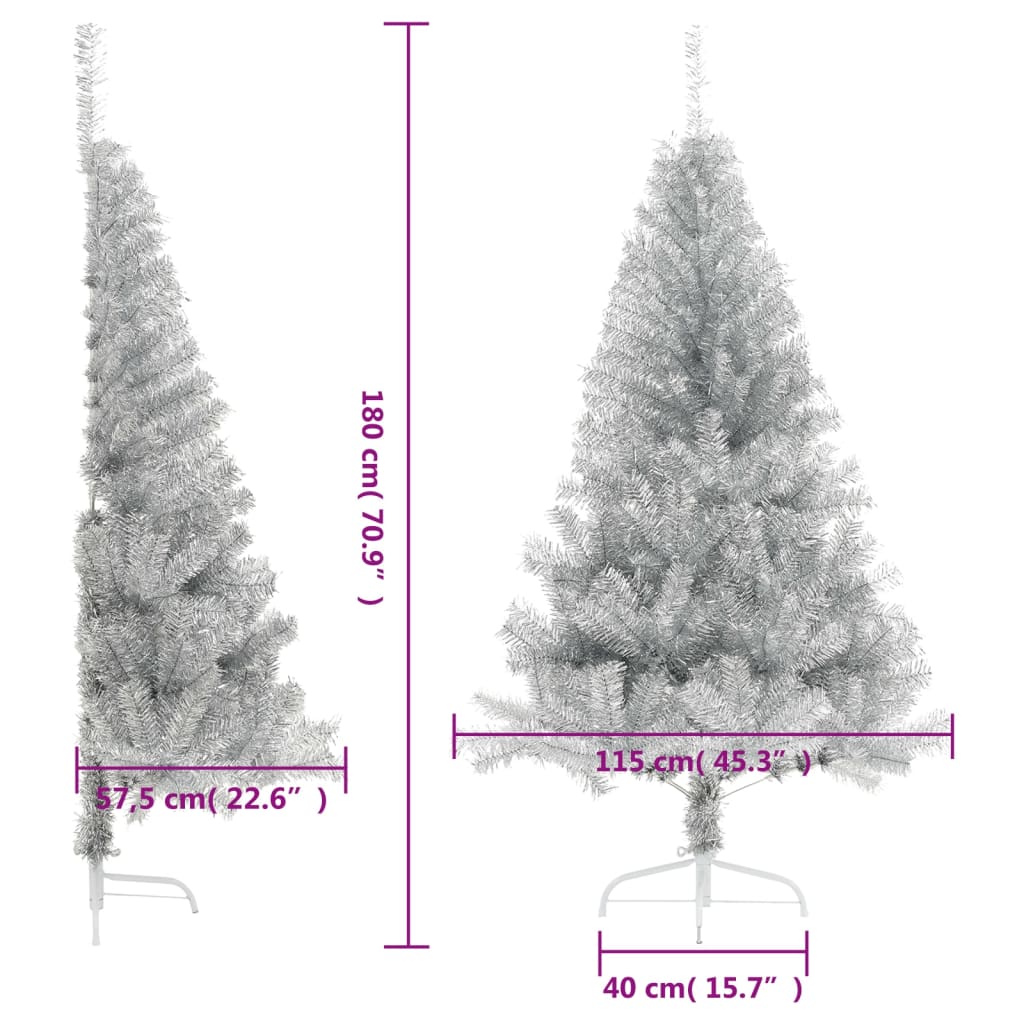 Künstlicher Halb-Weihnachtsbaum mit Ständer Silber 180 cm PET