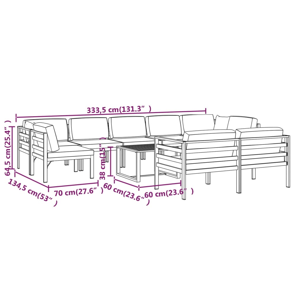 10-tlg. Garten-Lounge-Set mit Kissen Aluminium Anthrazit