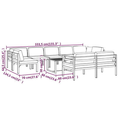 10-tlg. Garten-Lounge-Set mit Kissen Aluminium Anthrazit