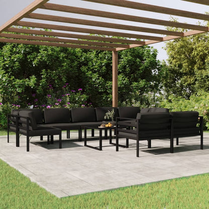 10-tlg. Garten-Lounge-Set mit Kissen Aluminium Anthrazit