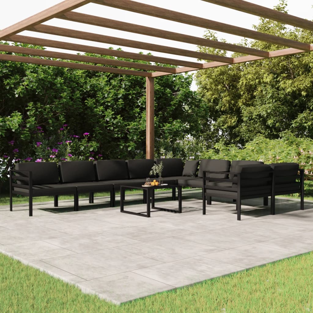 10-tlg. Garten-Lounge-Set mit Kissen Aluminium Anthrazit