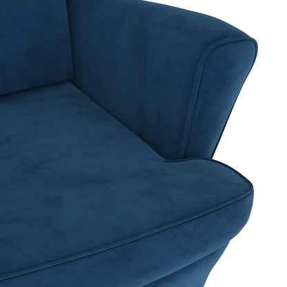 Ohrensessel mit Hocker Blau Samt