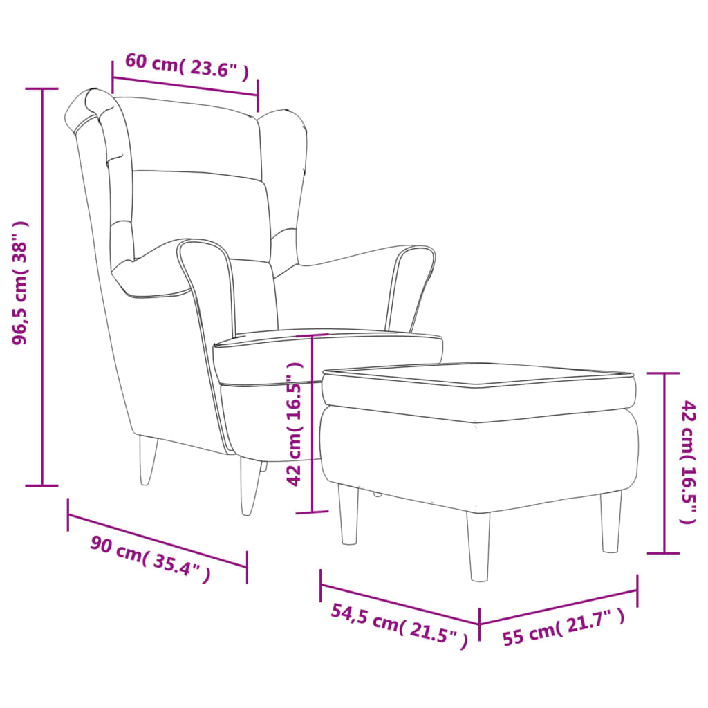 Ohrensessel mit Hocker Braun Samt