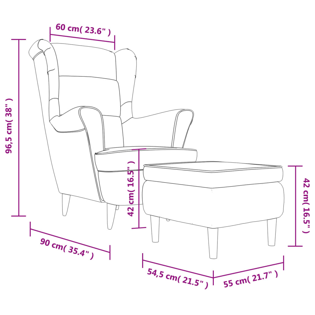 Ohrensessel mit Hocker Creme Samt