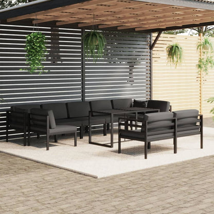 10-tlg. Garten-Lounge-Set mit Kissen Aluminium Anthrazit