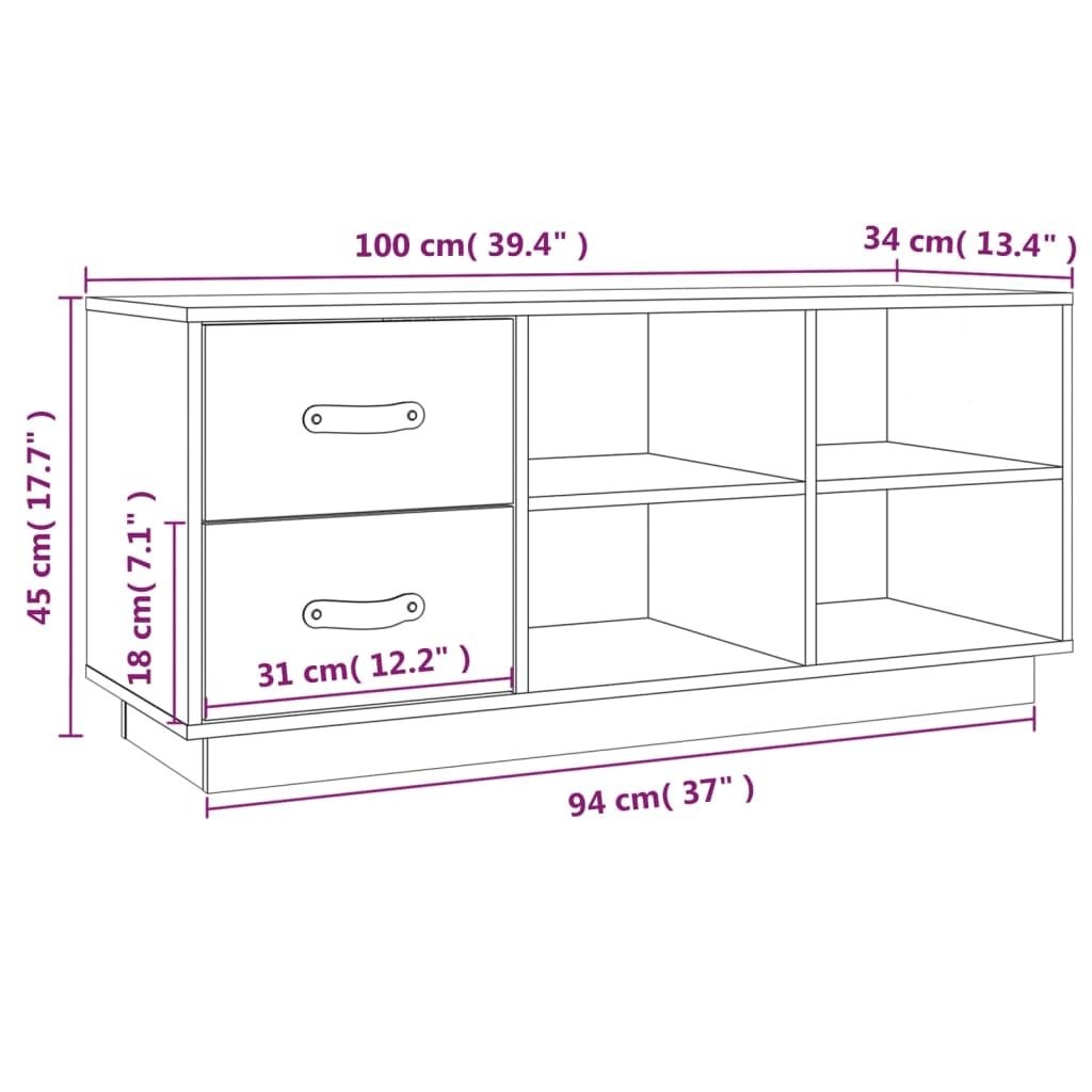 Schuhbank 100x34x45 cm Massivholz Kiefer