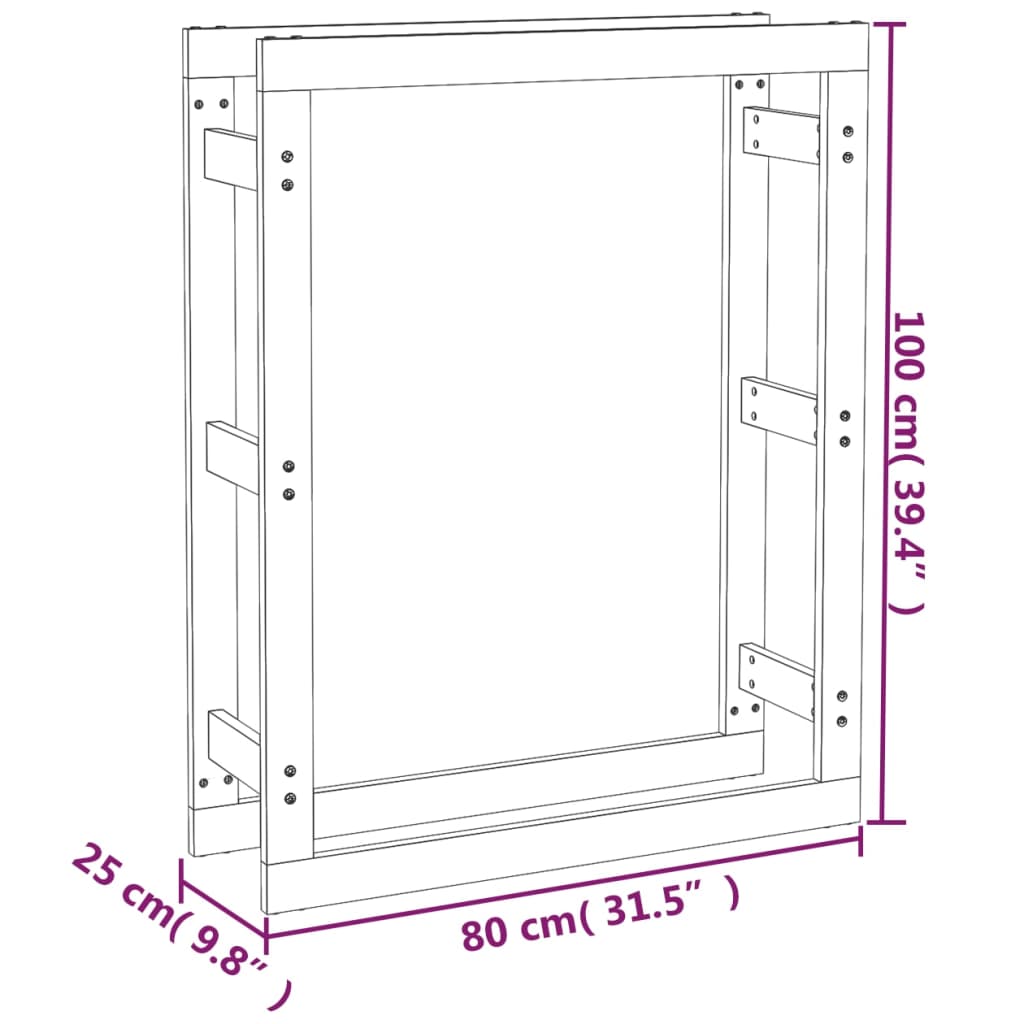 Kaminholzregal Grau 80x25x100 cm Massivholz Kiefer