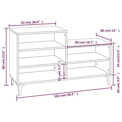 Schuhregal Braun Eichen-Optik 102x36x60 cm Holzwerkstoff