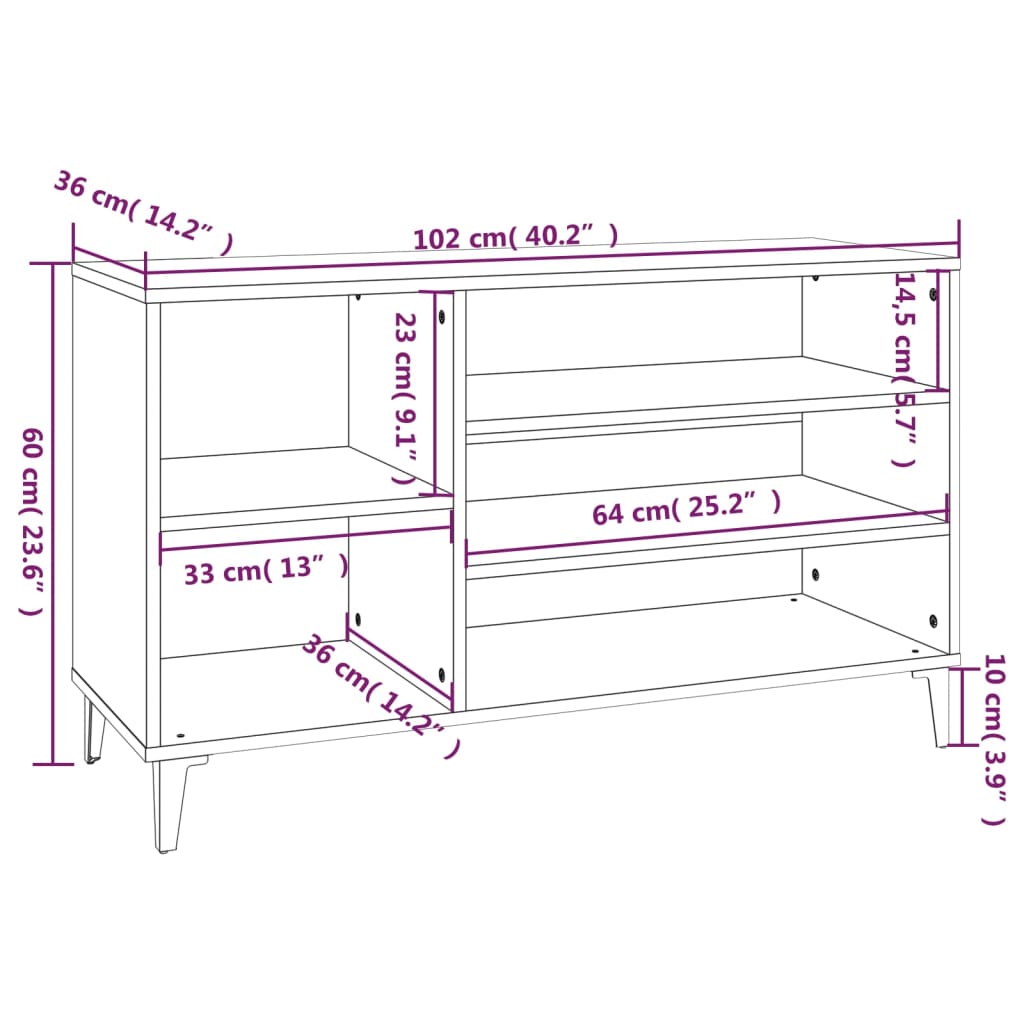 Schuhregal Sonoma-Eiche 102x36x60 cm Holzwerkstoff