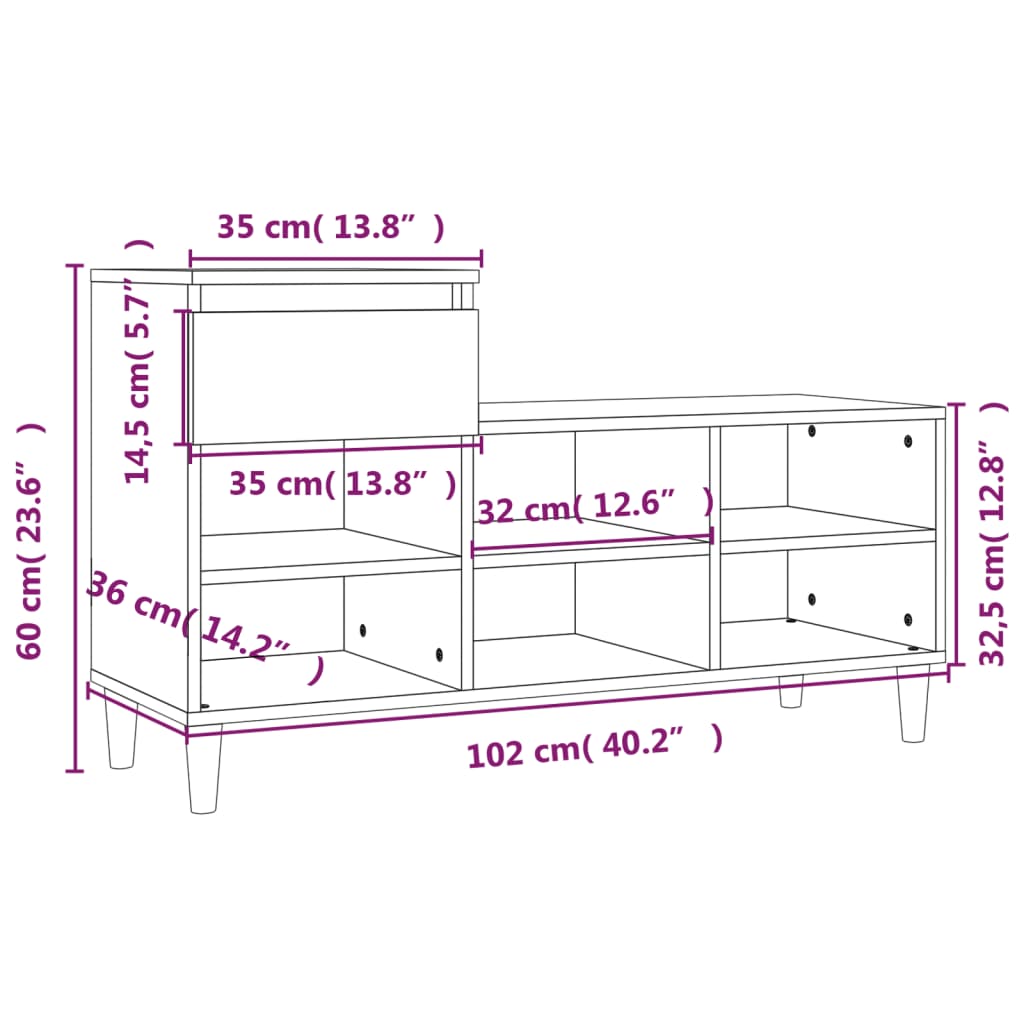 Schuhregal Hochglanz-Weiß 102x36x60 cm Holzwerkstoff