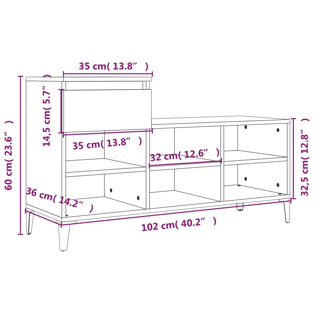 Schuhregal Grau Sonoma 102x36x60 cm Holzwerkstoff