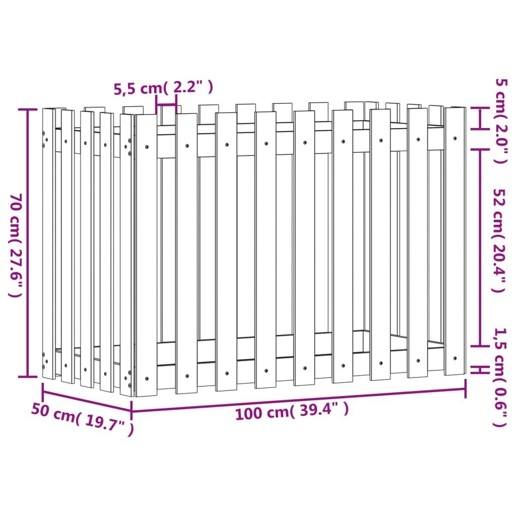 Hochbeet Lattenzaun-Design 100x50x70 cm Massivholz Douglasie