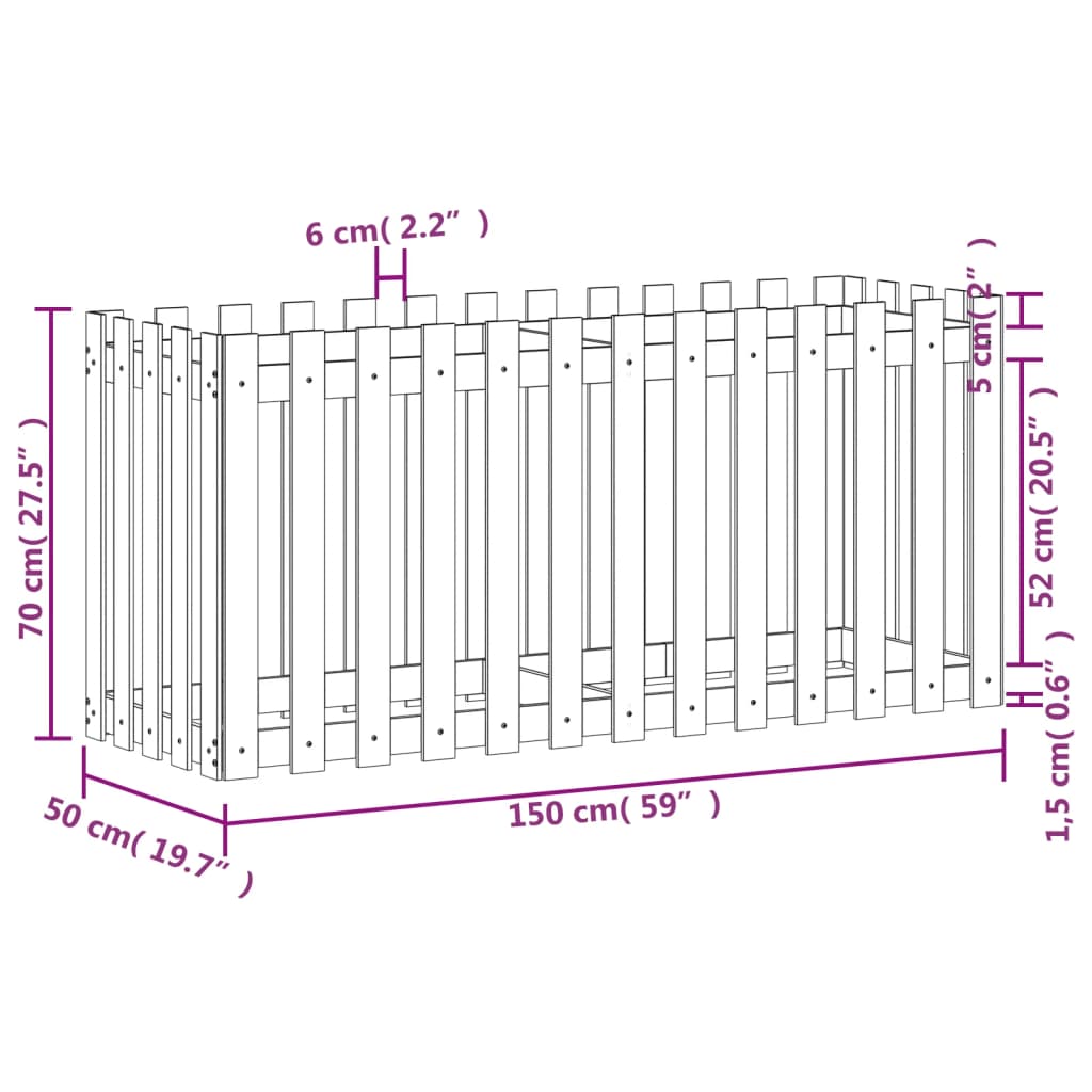 Hochbeet Lattenzaun-Design 150x50x70 cm Massivholz Douglasie