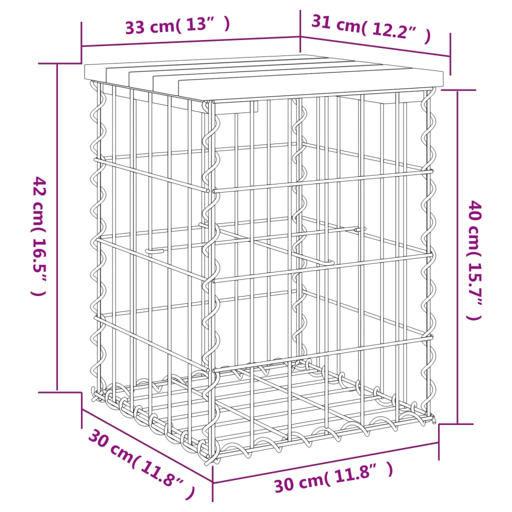 Gartenbank aus Gabionen 33x31x42 cm Massivholz Kiefer