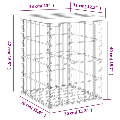 Gartenbank aus Gabionen 33x31x42 cm Massivholz Kiefer