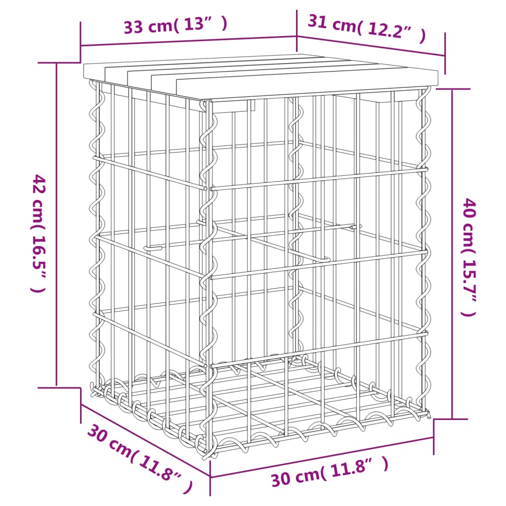 Gartenbank aus Gabionen 33x31x42 cm Kiefernholz Imprägniert