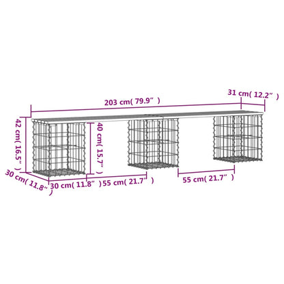 Gartenbank aus Gabionen 203x31x42 cm Massivholz Douglasie