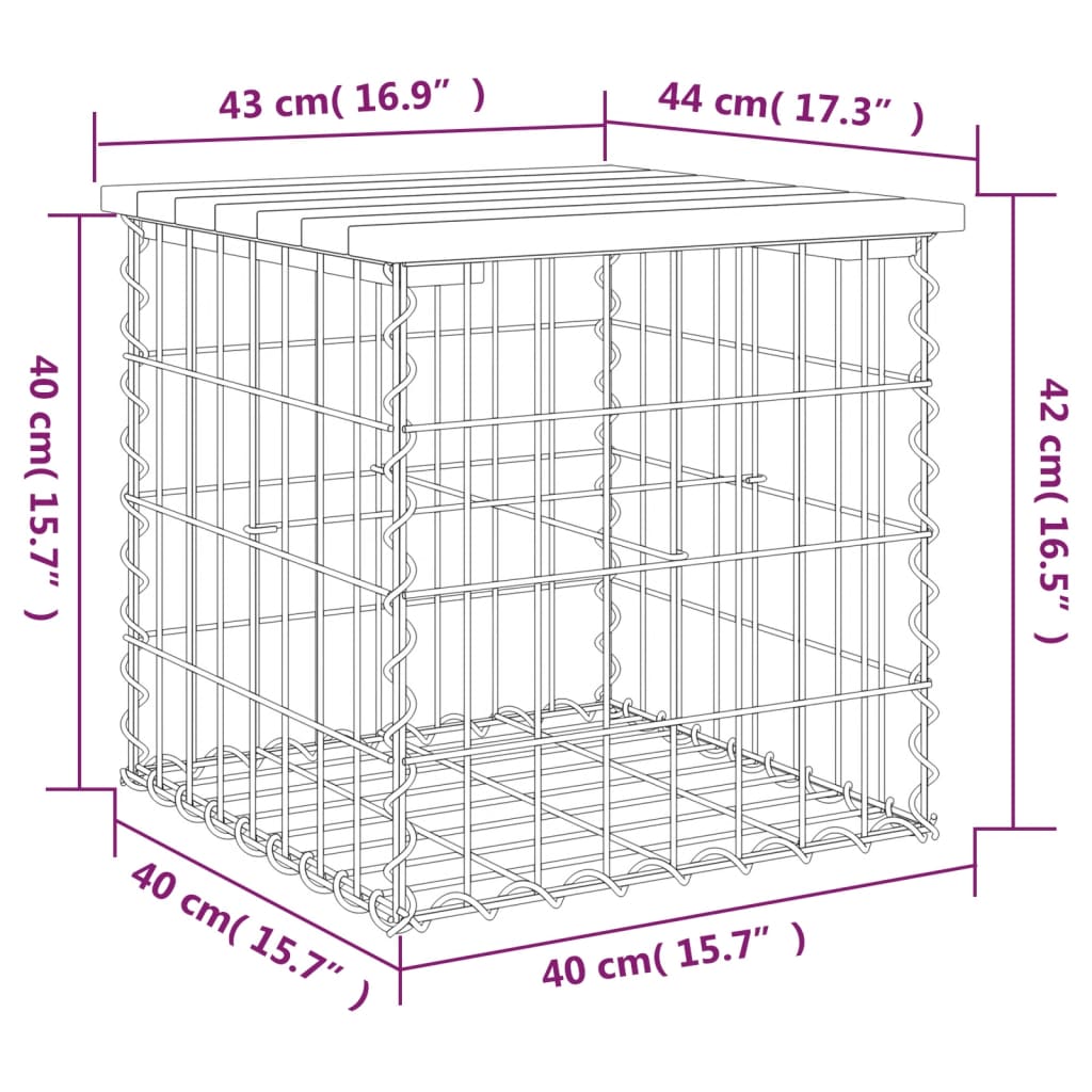 Gartenbank aus Gabionen 43x44x42 cm Massivholz Douglasie