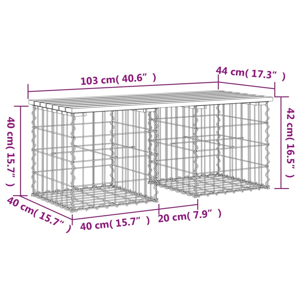 Gartenbank aus Gabionen 103x44x42 cm Massivholz Kiefer