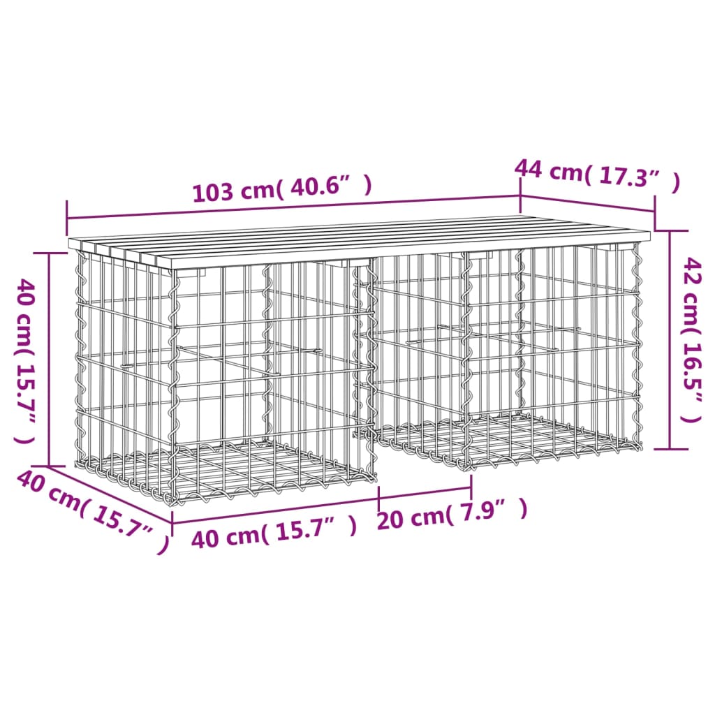 Gartenbank aus Gabionen 103x44x42 cm Massivholz Douglasie