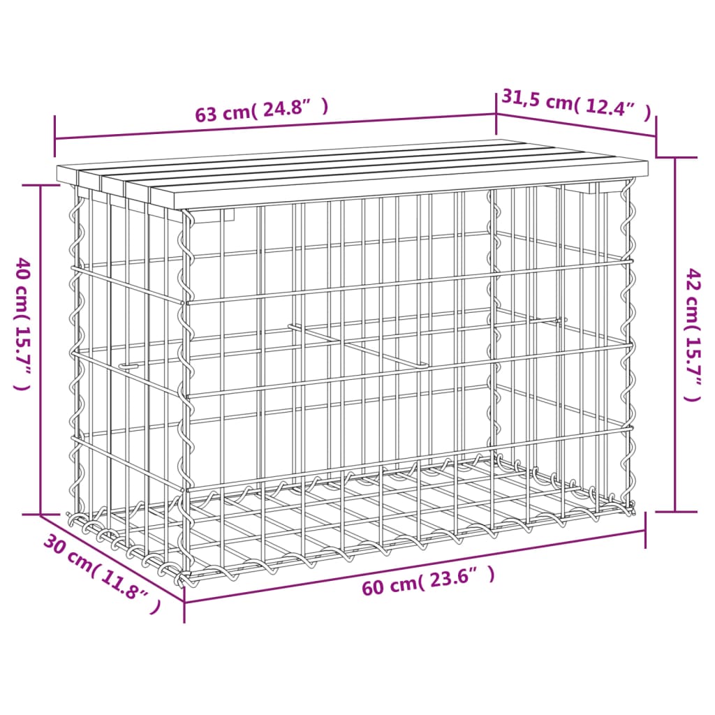 Gartenbank aus Gabionen 63x31,5x42 cm Massivholz Douglasie