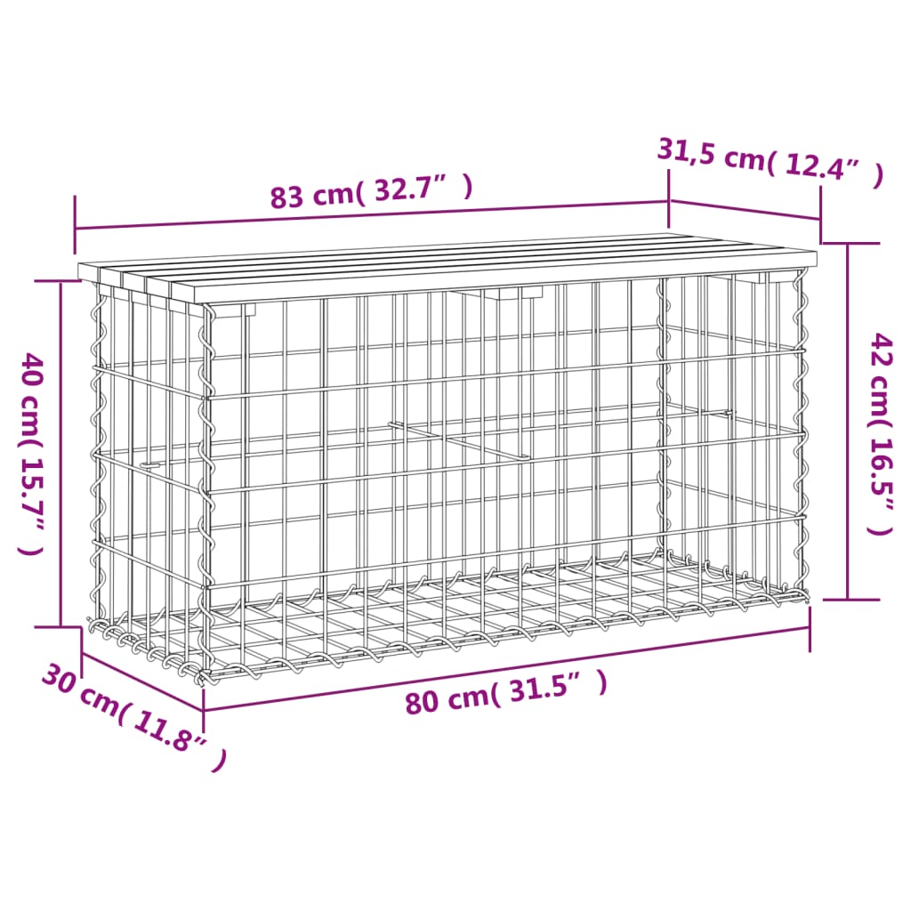 Gartenbank aus Gabionen 83x31,5x42 cm Massivholz Kiefer