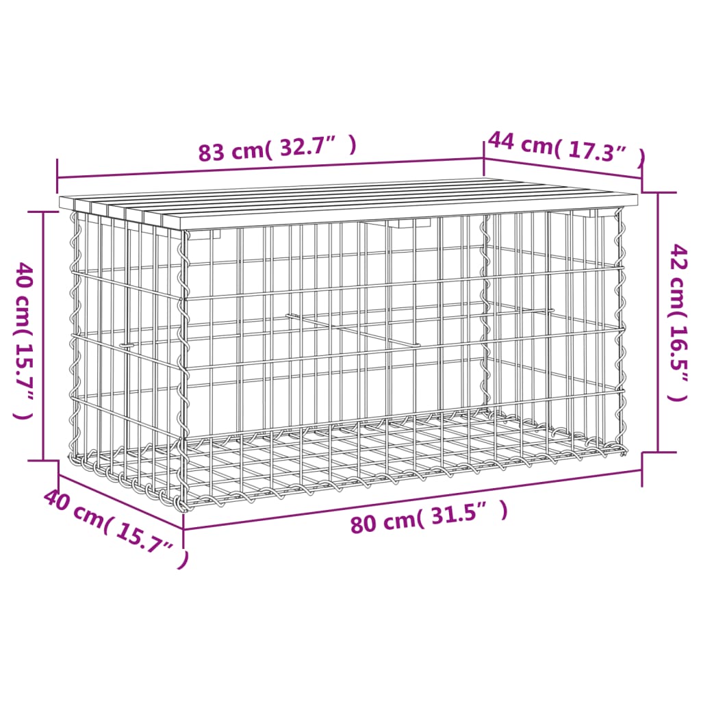 Gartenbank aus Gabionen 83x44x42 cm Massivholz Kiefer