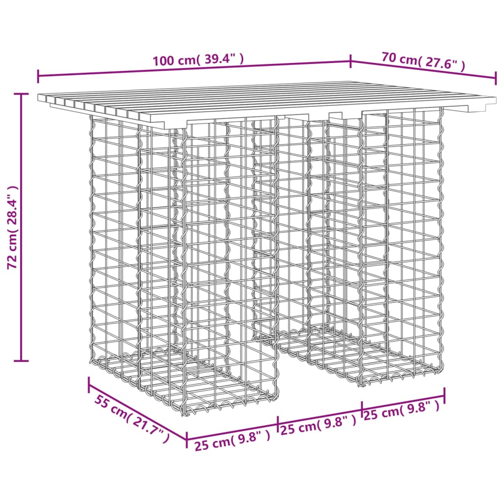 Gartenbank aus Gabionen 100x70x72 cm Massivholz Kiefer