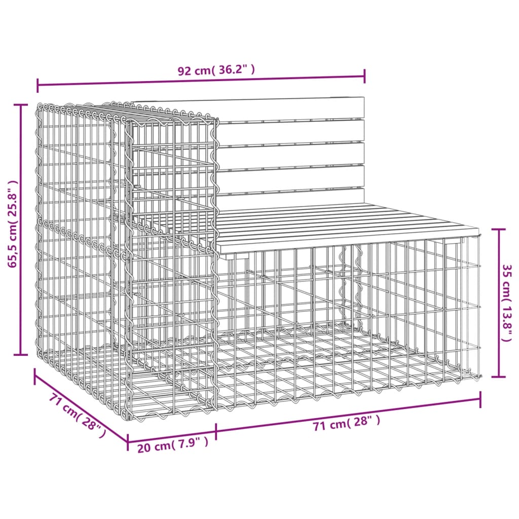 Gartenbank aus Gabionen 92x71x65,5 cm Massivholz Douglasie