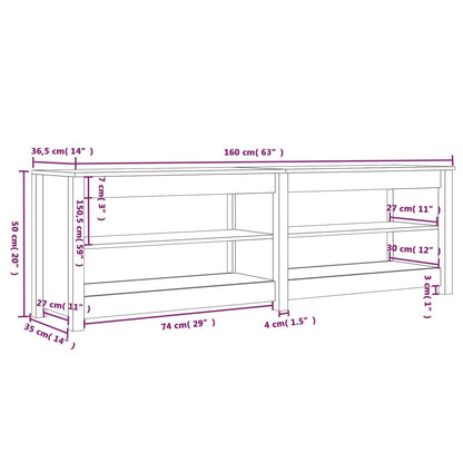 Schuhbank 160x36,5x50 cm Massivholz Kiefer