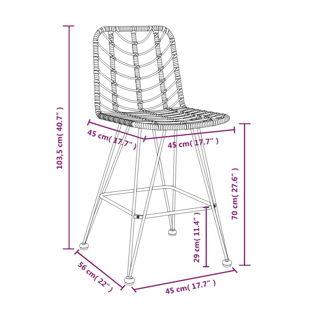 Barhocker 2 Stk. Schwarz 45x56x103,5 cm PE-Rattan und Stahl