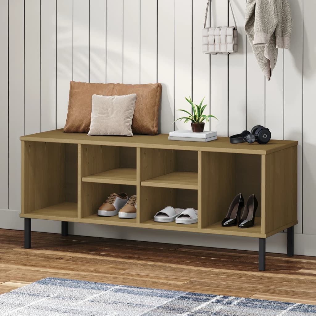 Schuhregal OSLO mit Metallbeinen Braun 106x35x45 cm Massivholz